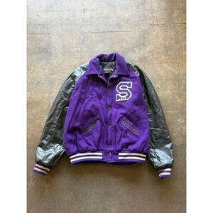 Vintage Style Varsity Jacket Purple Wool Letterman Powers Jacket Size M/L V8